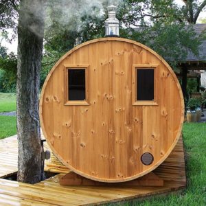 4-6 persons 2.4 m Nordic Thermowood Barrel Sauna with Porch - Image 3