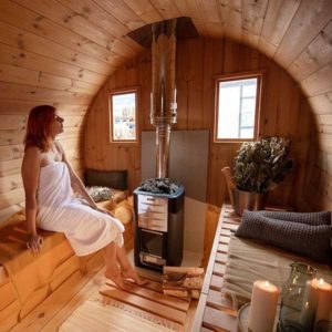 4-6 persons 2.4 m Nordic Thermowood Barrel Sauna with Porch - Image 10