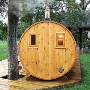 4-6 Person 3m Nordic Thermowood Barrel Sauna with Dressing Room - Image 4