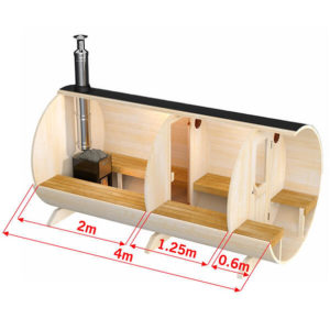 4-6 Person 4m Nordic Thermowood Barrel Sauna with Dressing Room and Porch - Image 2
