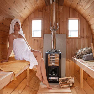 4-6 Person 4m Nordic Thermowood Barrel Sauna with Dressing Room and Porch - Image 4