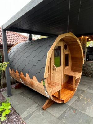 4-6 persons 2.4 m Nordic Thermowood Barrel Sauna with Porch - Image 5