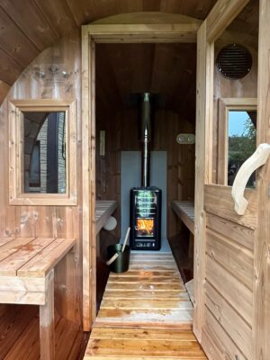 4-6 persons 2.4 m Nordic Thermowood Barrel Sauna with Porch - Image 9