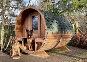 4-6 persons 2.4 m Nordic Thermowood Barrel Sauna with Porch