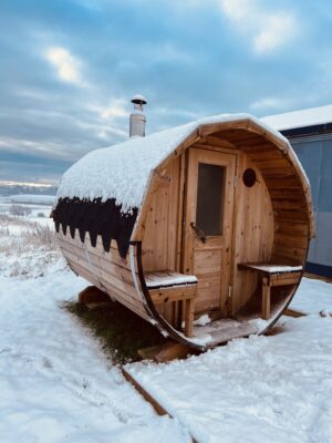 4-6 persons 2.4 m Nordic Thermowood Barrel Sauna with Porch - Image 6